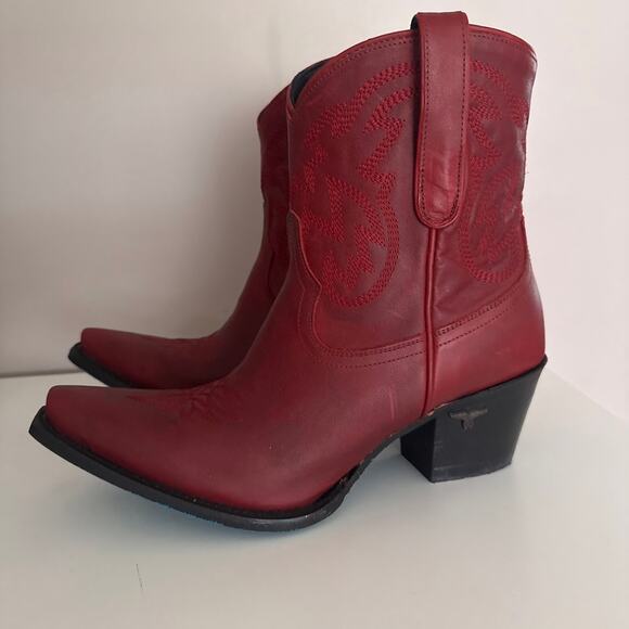 Lane Smokeshow Cowboy Ankle Boots Red Leather Western Cowgirl Booties Size 10 - Picture 2 of 8